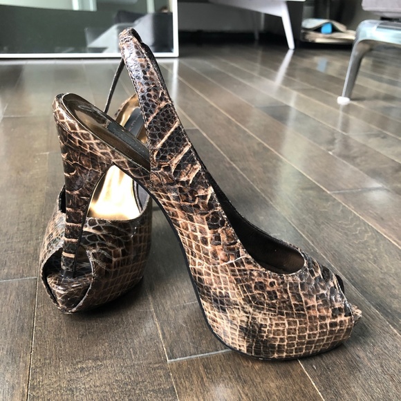 Gorgeous Snake Skin Sexy Open Toe Leather Pumps - Picture 2 of 8